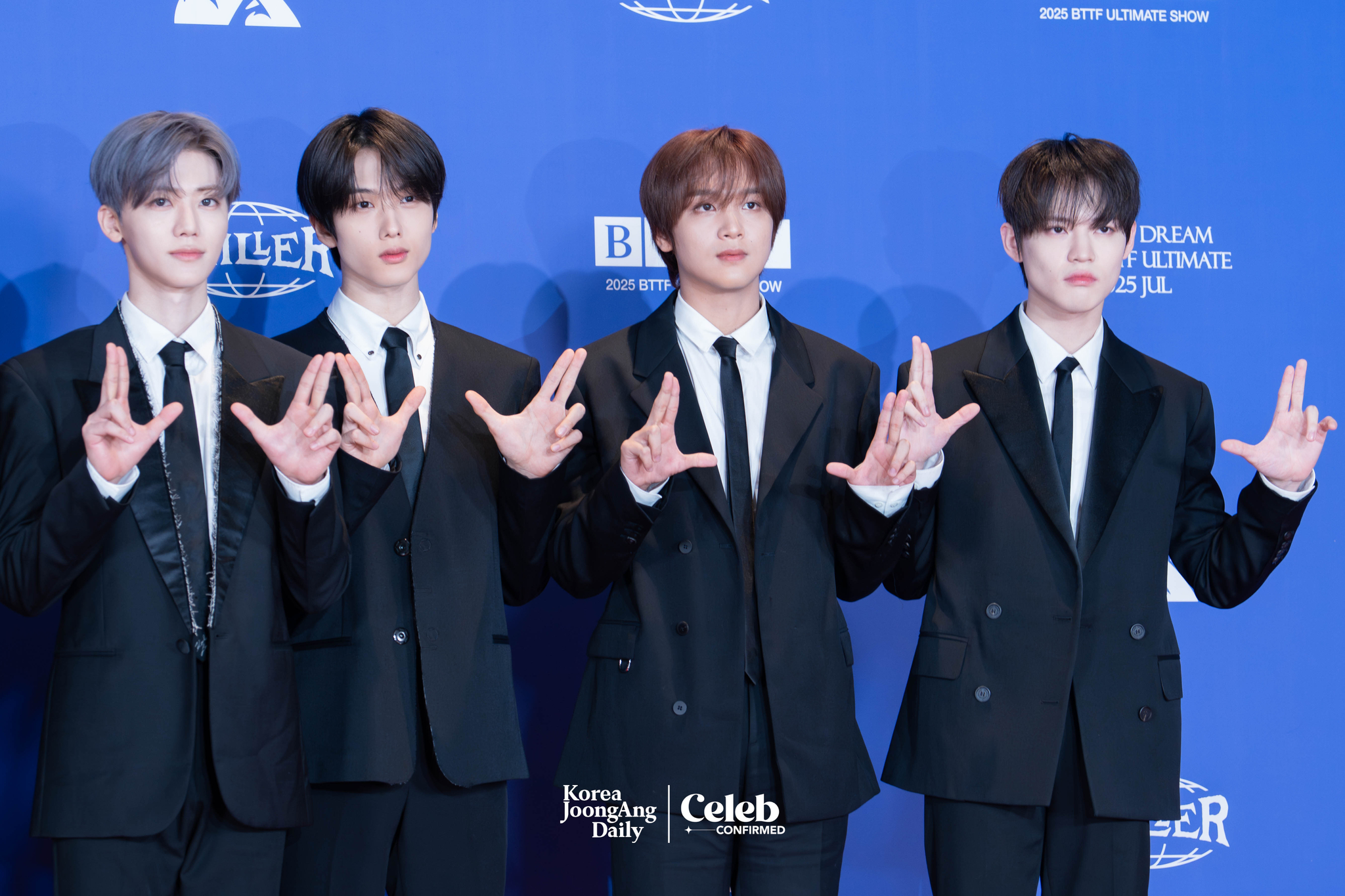 Boy band NCT Dream poses for photos during a news conference for the release of its fifth full-length album, “Go Back To The Future,” at Lotte Cinema World Tower in southern Seoul on July 14. [DANIELA GONZALEZ PEREZ]