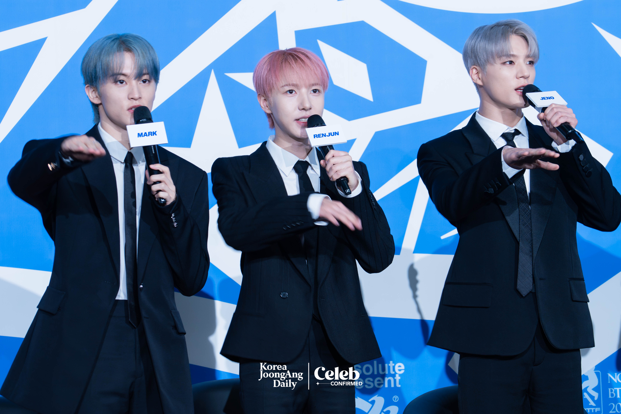 Boy band NCT Dream answers questions during a news conference for the release of its fifth full-length album, “Go Back to the Future,” at Lotte Cinema World Tower in southern Seoul on July 14. [DANIELA GONZALEZ PEREZ]