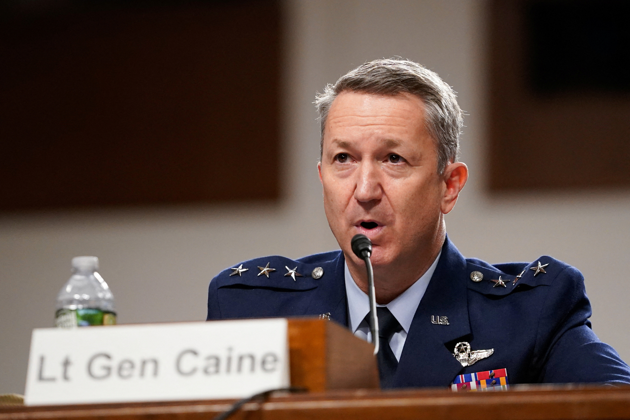 Retired U.S. Lt. Gen. John Daniel Caine, U.S. President Donald Trump's nominee to be the next chairman of the Joint Chiefs of Staff, testifies before a Senate Armed Services Committee confirmation hearing on Capitol Hill in Washington, on April 1. [REUTERS/YONHAP]