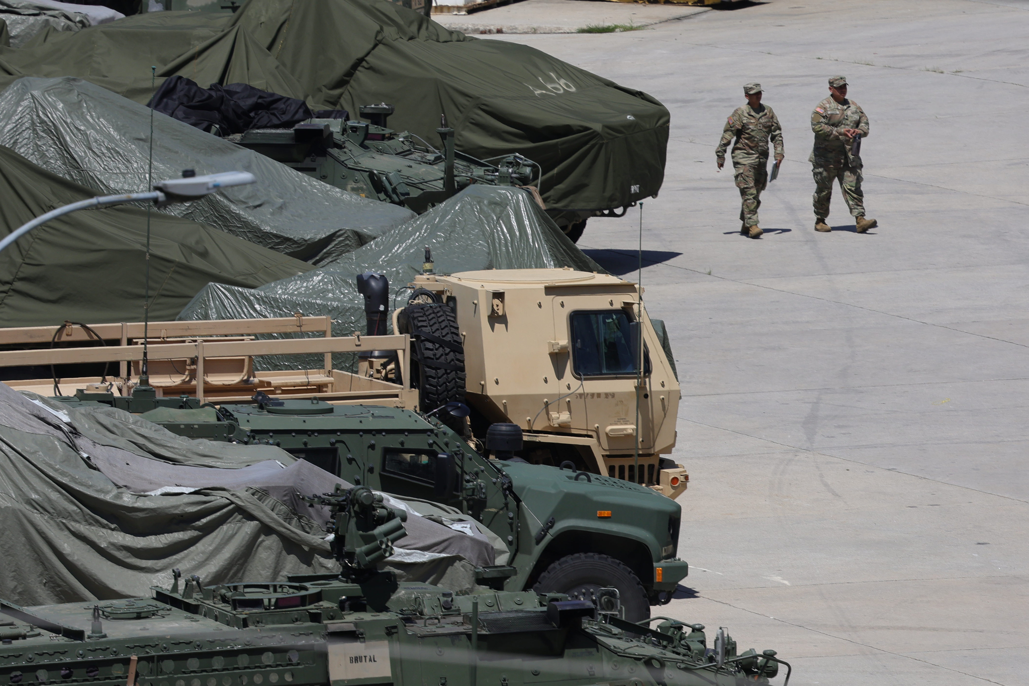 U.S. military vehicles are parked at the United States Forces Korea base in Dongducheon, Gyeonggi, on July 10. [YONHAP] 