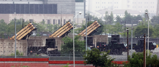Patriot missiles are deployed at Camp Humphreys, a U.S. military base in Paengseong-eup, Pyeongtaek, Gyeonggi, on July 16. [NEWS1]