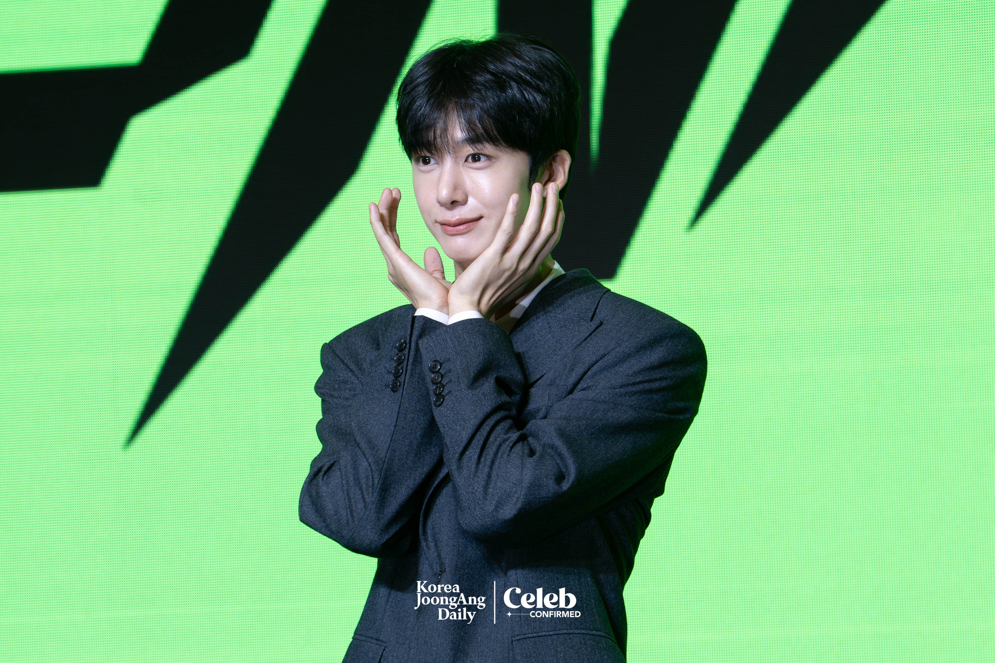 Monsta X’s Hyungwon poses for photos during a press conference ahead of the band's upcoming 10th anniversary concert, “2025 Monsta X Connect X,” at the Conrad Hotel in western Seoul on July 16. [DANIELA GONZALEZ PEREZ]