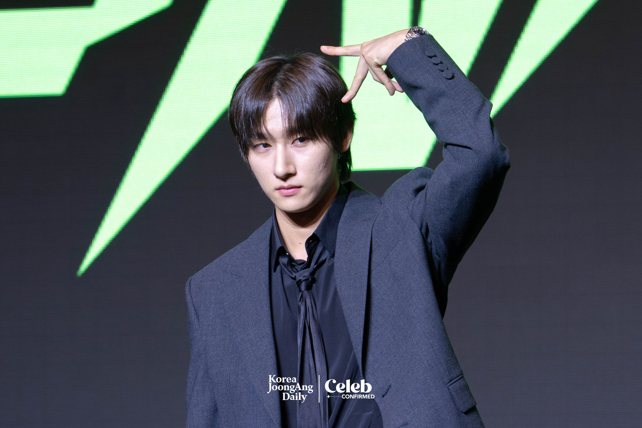 Monsta X’s I.M poses for photos during a press conference ahead of the band's upcoming 10th anniversary concert, “2025 Monsta X Connect X,” at the Conrad Hotel in western Seoul on July 16. [DANIELA GONZALEZ PEREZ]
