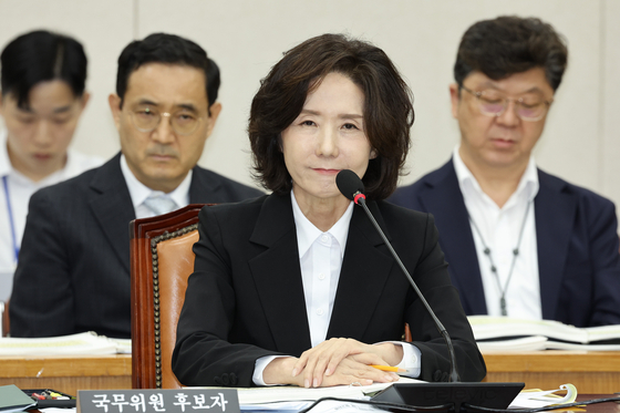 Lee Jin-sook, nominee for education minister, speaks at a confirmation hearing before the National Assembly in western Seoul on July 16. [JUN MIN-KYU]