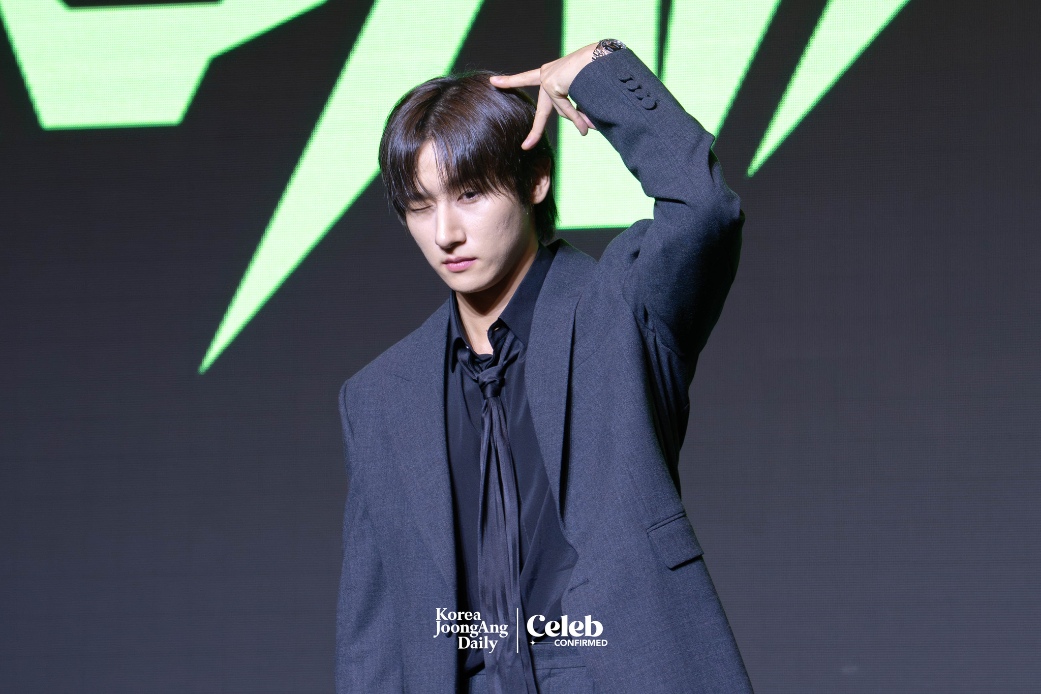 Monsta X’s I.M poses for photos during a press conference ahead of the band's upcoming 10th anniversary concert, “2025 Monsta X Connect X,” at the Conrad Hotel in western Seoul on July 16. [DANIELA GONZALEZ PEREZ]