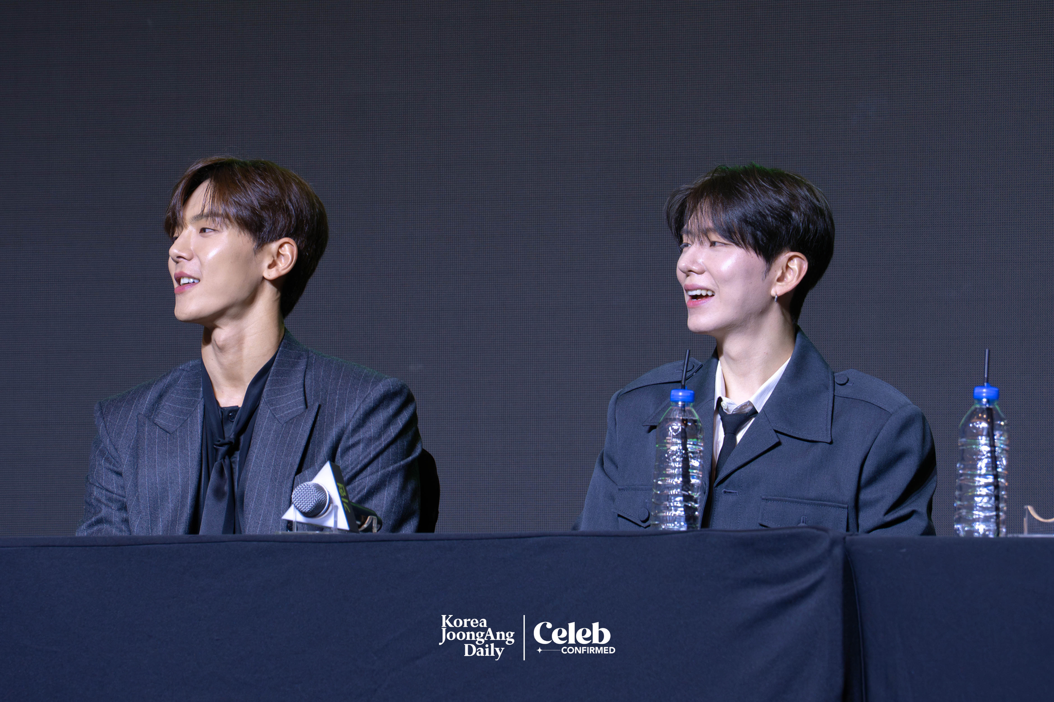 Boy band Monsta X answers questions during a press conference ahead of its upcoming 10th anniversary concert, “2025 Monsta X Connect X,” at the Conrad Hotel in western Seoul on July 16. [DANIELA GONZALEZ PEREZ]