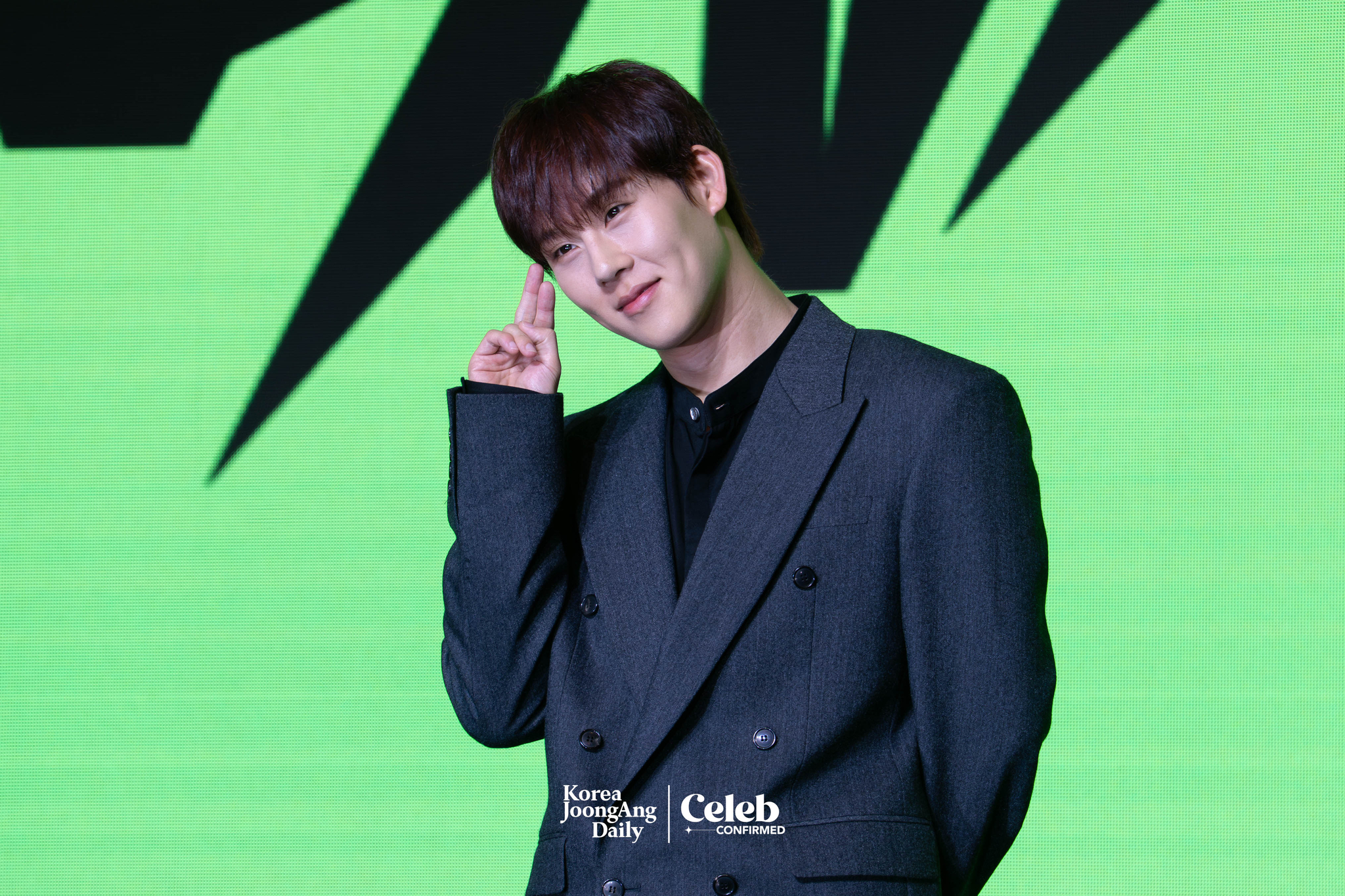 Monsta X’s Joohoney poses for photos during a press conference ahead of the band's upcoming 10th anniversary concert, “2025 Monsta X Connect X,” at the Conrad Hotel in western Seoul on July 16. [DANIELA GONZALEZ PEREZ]