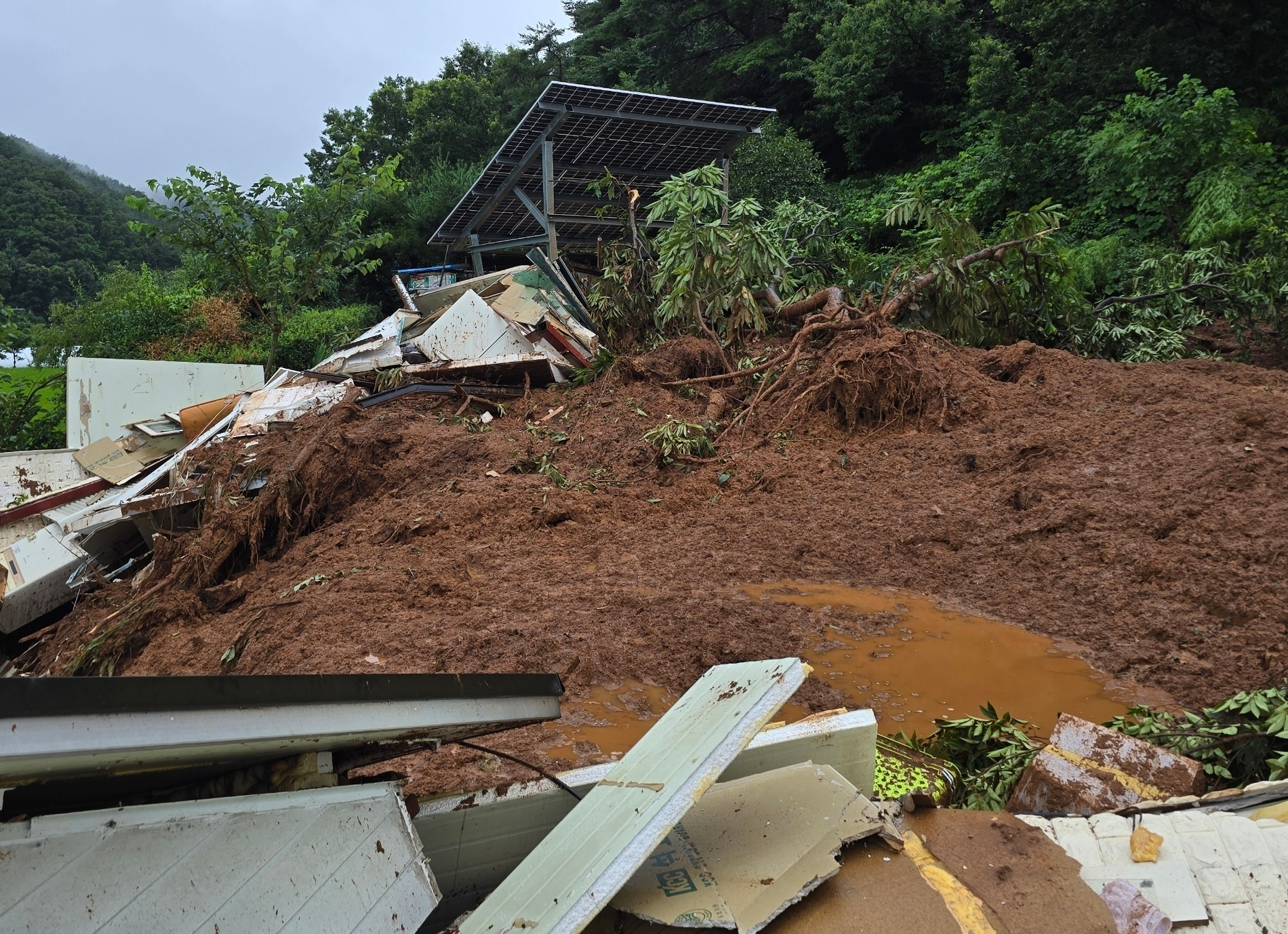 The scene where residents were buried in a landslide that occurred at 9:34 a.m. in Jujeong-ri, Daechi-myeon, Cheongyang County, South Chungcheong, on July 17. [NEWS1]
