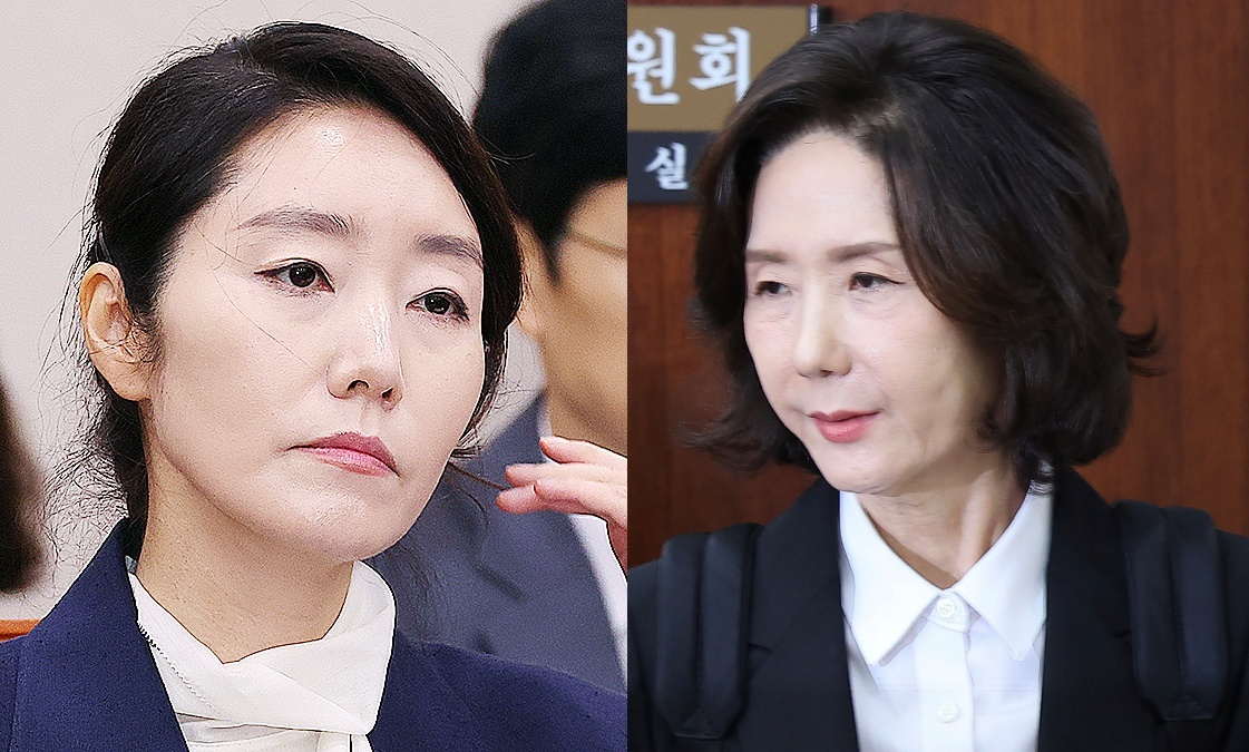 Gender Equality Minister nominee Kang Sun-woo, left, and Education Minister nominee Lee Jin-sook, right, are seen during their respective confirmation hearings at the National Assembly in Yeouido, western Seoul, on July 16. [LIM HYUN-DONG]