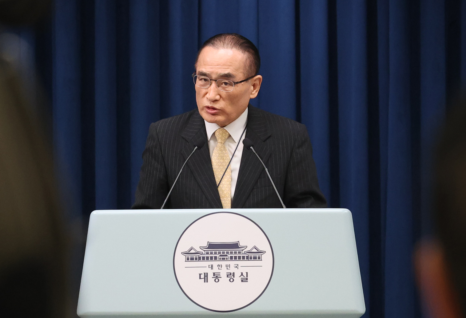 National Security Adviser Wi Sung-lac speaks during a briefing at the presidential office in central Seoul on July 9. [YONHAP] 