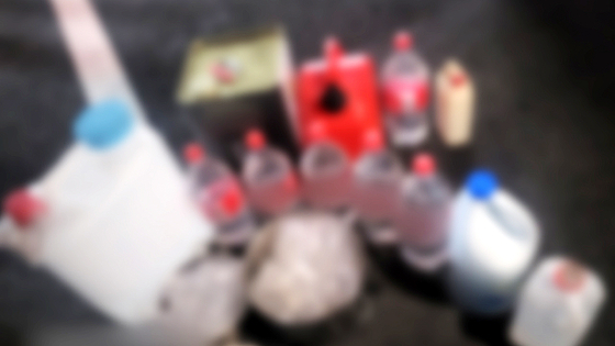 Explosives found at the Seoul residence of a suspect in a shooting at an apartment complex in Songdo, Incheon, are seen in this photo provided by the Incheon Police Agency. [INCHEON POLICE AGENCY]