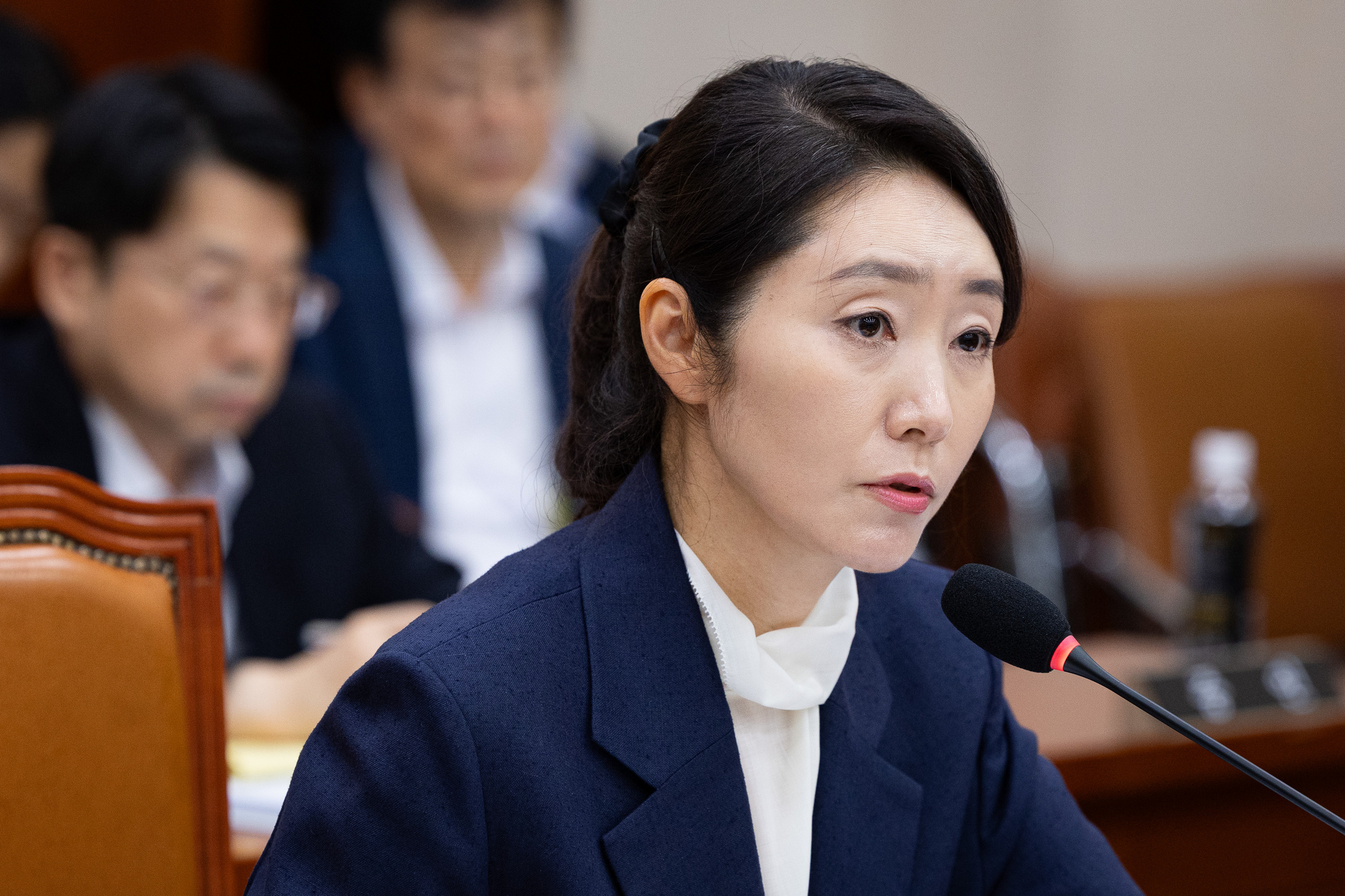 Kang Sun-woo, nominee for minister of gender equality and family, responds to parliamentary questioning at her confirmation hearing held at the National Assembly in Yeouido, western Seoul, on July 14. [NEWS1]