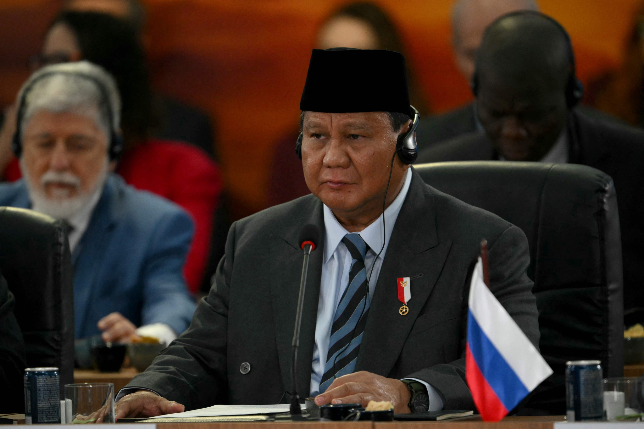 Indonesia's President Prabowo Subianto attends a plenary session of the BRICS summit in Rio de Janeiro, Brazil, on July 7, 2025. BRICS leaders at a summit on Sunday took aim at US President Donald Trump's ″indiscriminate″ import tariffs and recent Israeli-US strikes on Iran.[AFP/YONHAP]