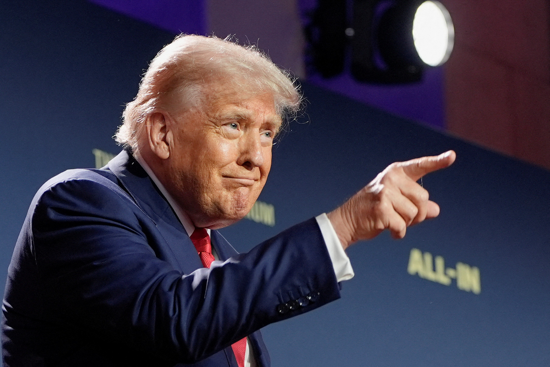 U.S. President Donald Trump gestures during the ″Winning the AI Race″ Summit in Washington on July 23. [REUTERS/YONHAP]
