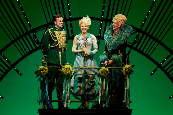 From left, Liam Head as Fiyero, Courtney Monsma as Glinda and Jennifer Vuletic as Madame Morrible [JEFF BUSBY/SNCO]