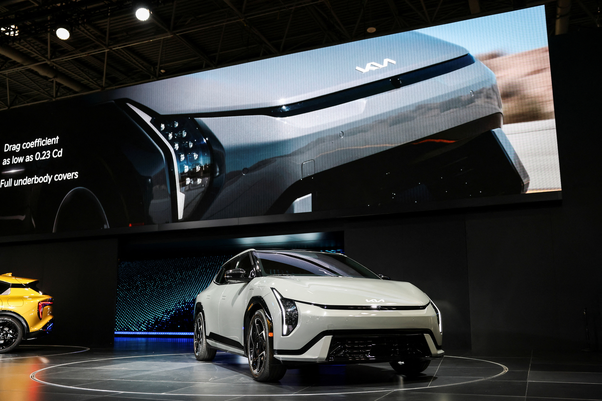 A Kia EV4 GT-Line is displayed during the New York International Auto Show Press Preview in New York City, U.S., April 16, 2025. [REUTERS/YONHAP]