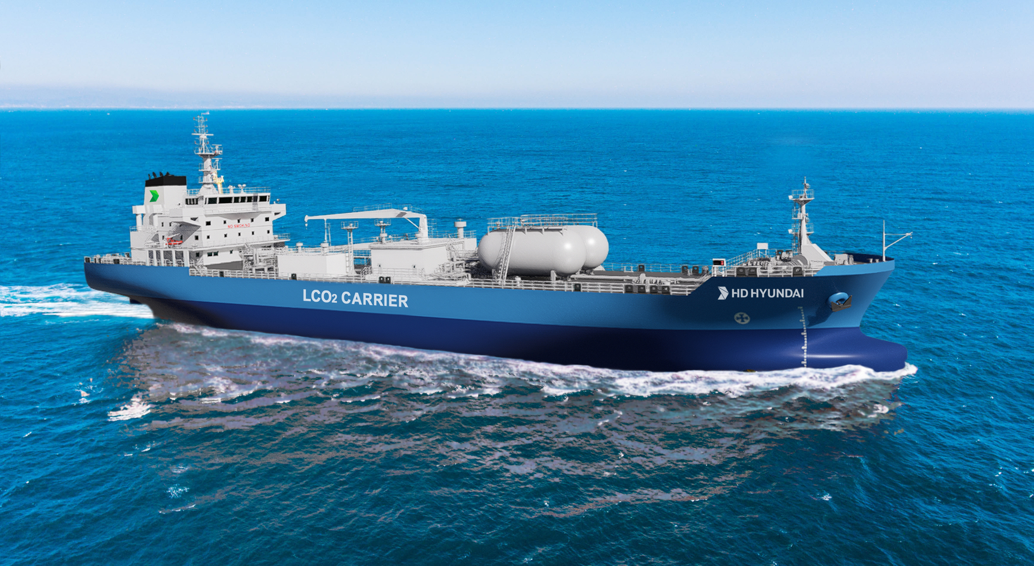 The image shows a render of HD Hyundai Mipo’s liquefied carbon dioxide carrier. [YONHAP]