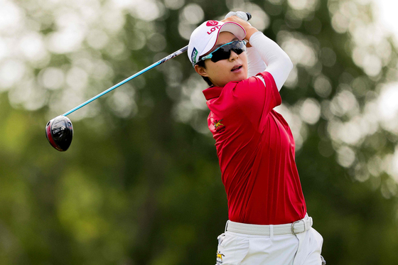 Kim Hyo-joo of Korea tees off on the 14th hole during the first round of the KPMG Women's PGA Championship at Fields Ranch East at PGA Frisco in Frisco, Texas, on June 19. [GETTY/YONHAP]