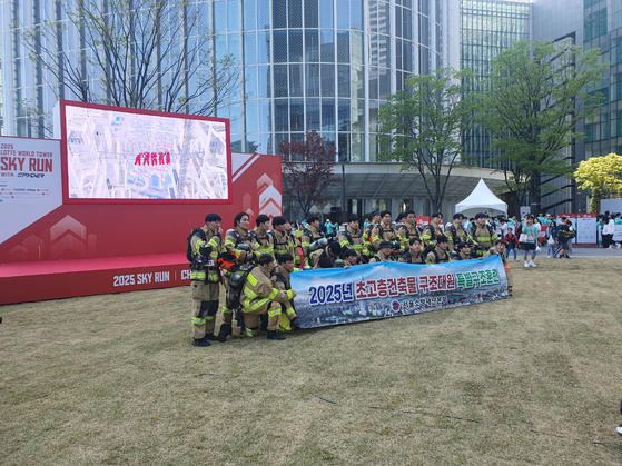 The firefighters were quite the hit in the plaza. [TOM MCCARTHY]