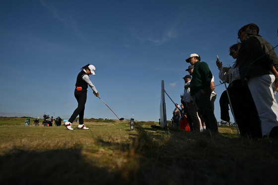 Kim A-lim Kim tees off on the 18th on day three of the AIG Women's Open at Royal Porthcawl in Wales on Aug. 2. [AFP/YONHAP] 
