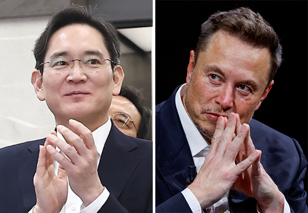 Samsung Electronics Executive Chairman Lee Jae-yong, left, and Tesla CEO Elon Musk [NEWS1]