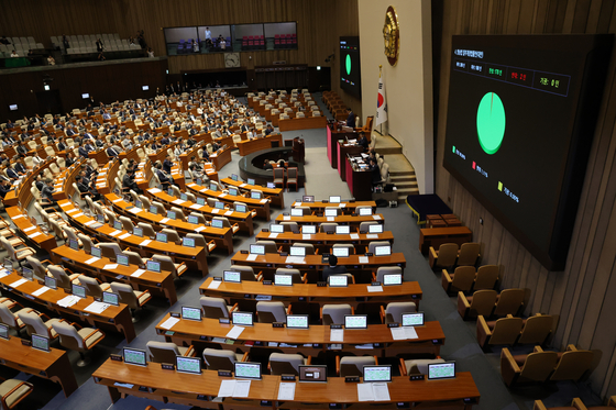 The amendment to the Broadcasting Act is passed at the National Assembly, western Seoul, on Aug. 5. [LIM HYUN-DONG]