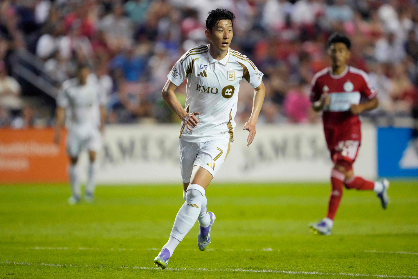 Los Angeles FC midfielder Son Heung-min looks on during an MLS match against Chicago Fire at SeatGeek Stadium in Bridgeview, Illinois, on Aug. 9. [AFP/YONHAP] 