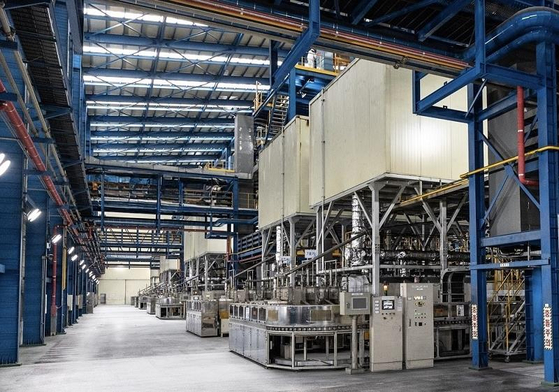 Pictured is a production line at Posco Future M’s Sejong plant manufacturing natural graphite anode materials. [POSCO FUTURE M]