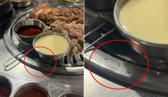 Maggots are seen at a barbecue restaurant in the Philippines in this screen capture of a TikTok video uploaded by user riiicaaaa on May 27. [SCREEN CAPTURE]