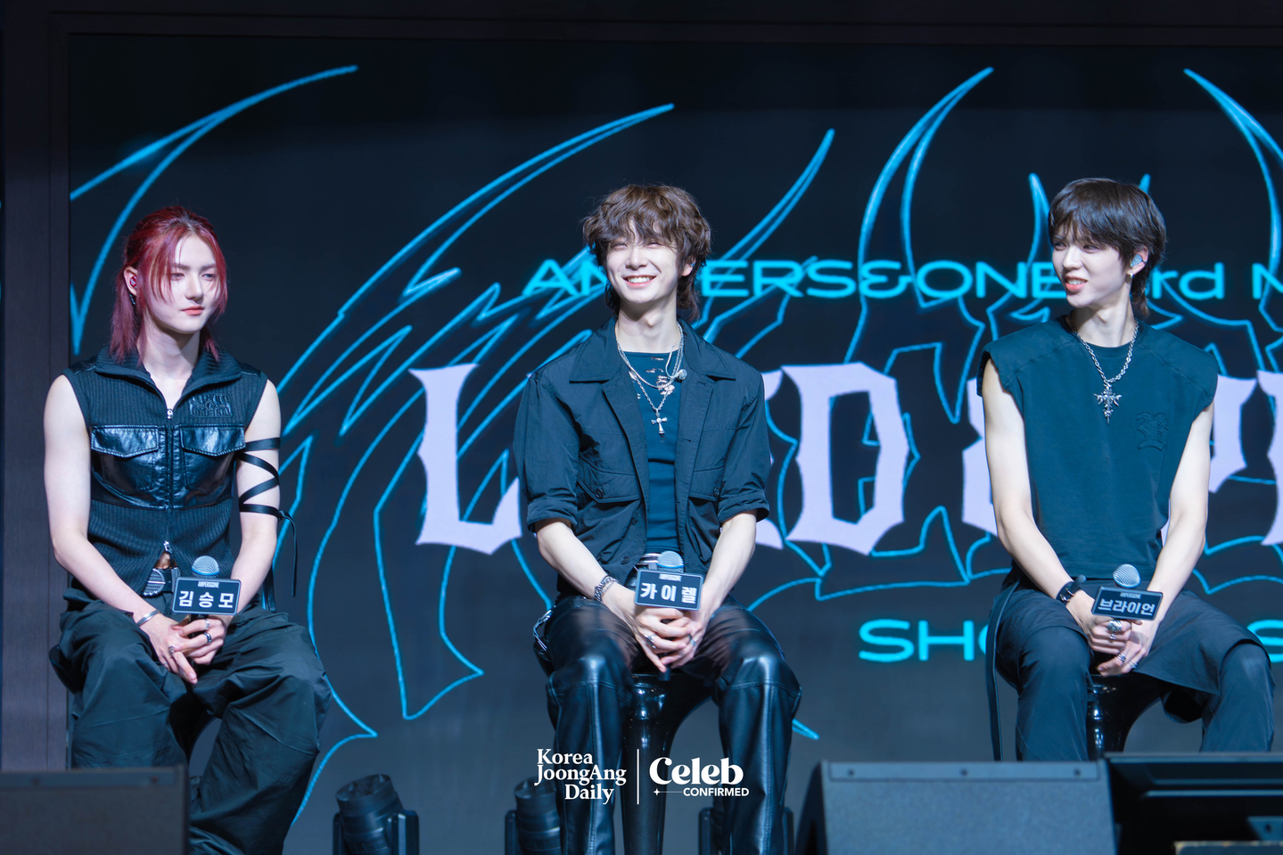 Boy band Ampers&One answers questions during a showcase for the release of its third EP, "Loud & Proud," at the Sky Art Hall in western Seoul on Aug. 12. [DANIELA GONZALEZ PEREZ]