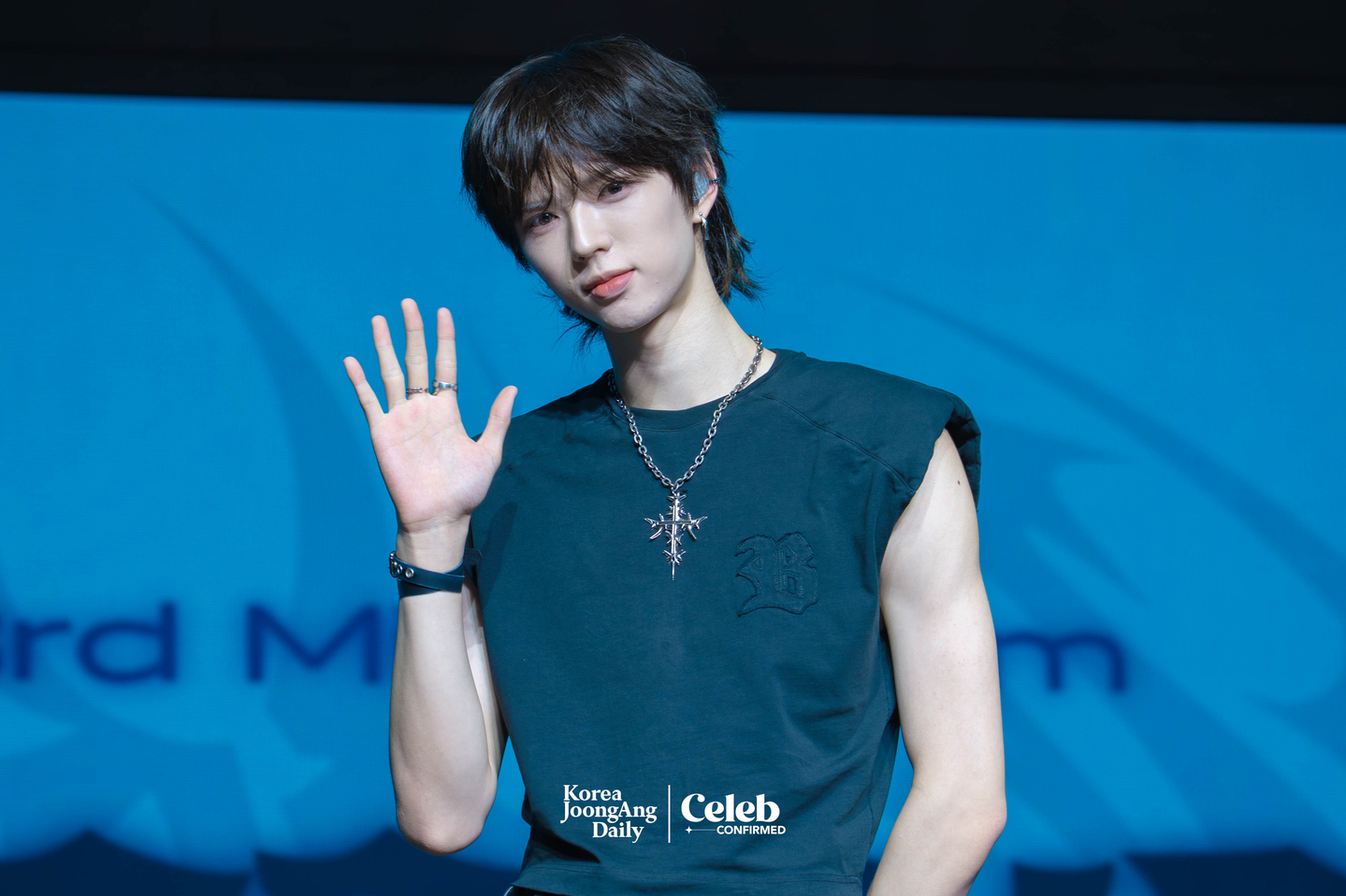 Ampers&One’s Brian poses for photos during a showcase for the release of the band’s third EP, "Loud & Proud," at the Sky Art Hall in western Seoul on Aug. 12. [DANIELA GONZALEZ PEREZ]