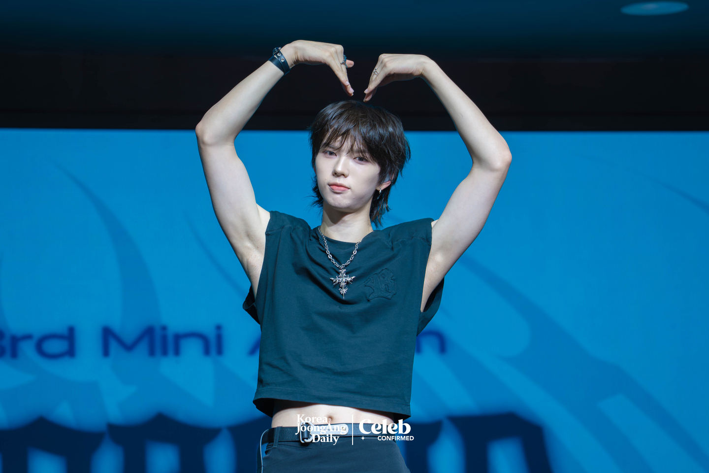 Ampers&One’s Brian poses for photos during a showcase for the release of the band’s third EP, "Loud & Proud," at the Sky Art Hall in western Seoul on Aug. 12. [DANIELA GONZALEZ PEREZ]