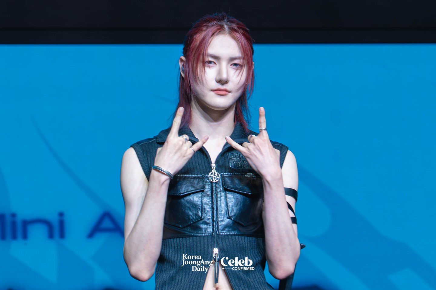 Ampers&One’s Seungmo poses for photos during a showcase for the release of the band’s third EP, ″Loud & Proud,″ at the Sky Art Hall in western Seoul on Aug. 12. [DANIELA GONZALEZ PEREZ]