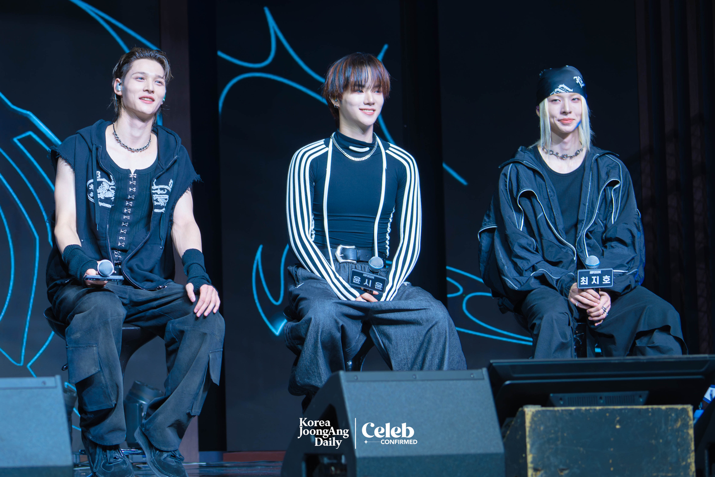 Boy band Ampers&One answers questions during a showcase for the release of its third EP, "Loud & Proud," at the Sky Art Hall in western Seoul on Aug. 12. [DANIELA GONZALEZ PEREZ]