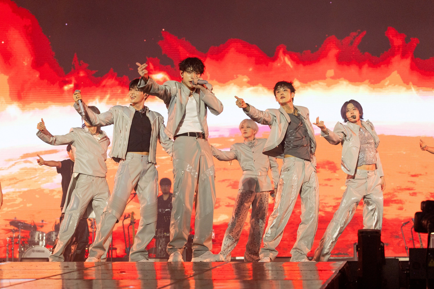 P1Harmony performs during its “P1ustage H: Most Wanted” world tour at Korea University’s Hwajeong Tiger Dome in northern Seoul on Aug. 8. [FNC ENTERTAINMENT] 