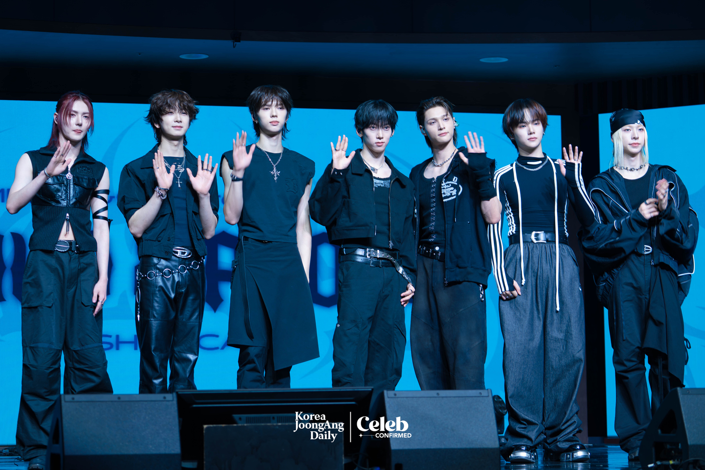 Boy band Ampers&One poses for photos during a showcase for the release of its third EP, "Loud & Proud," at the Sky Art Hall in western Seoul on Aug. 12. [DANIELA GONZALEZ PEREZ]