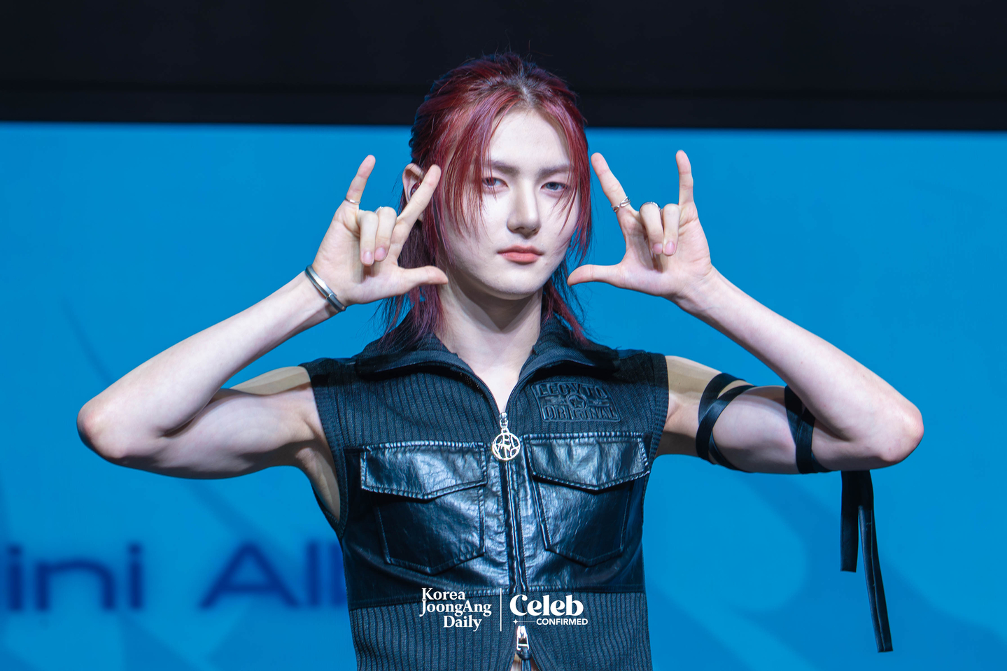 Ampers&One’s Seungmo poses for photos during a showcase for the release of the band’s third EP, "Loud & Proud," at the Sky Art Hall in western Seoul on Aug. 12. [DANIELA GONZALEZ PEREZ]