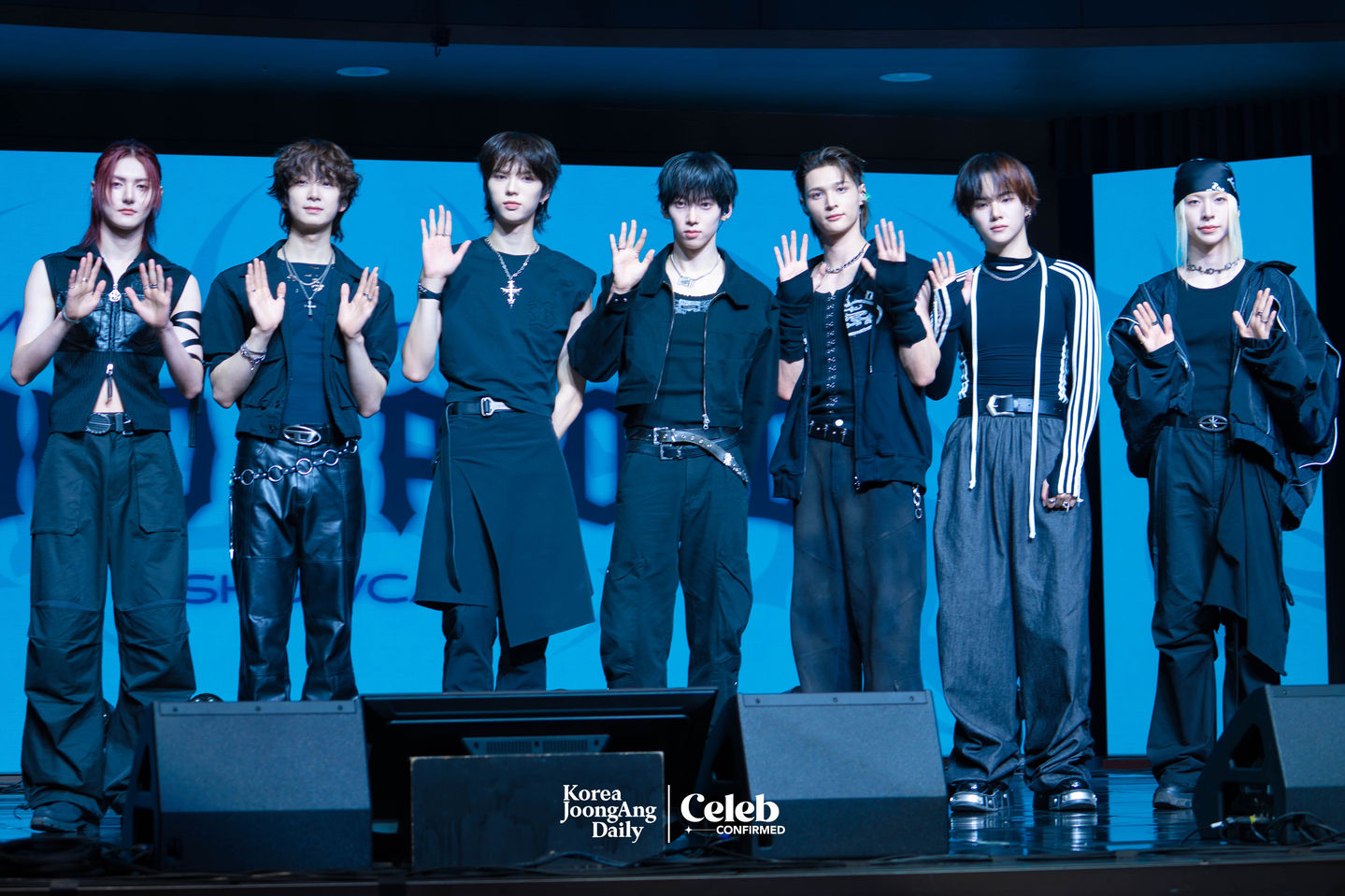 Boy band Ampers&One poses for photos during a showcase for the release of its third EP, "Loud & Proud," at the Sky Art Hall in western Seoul on Aug. 12. [DANIELA GONZALEZ PEREZ]