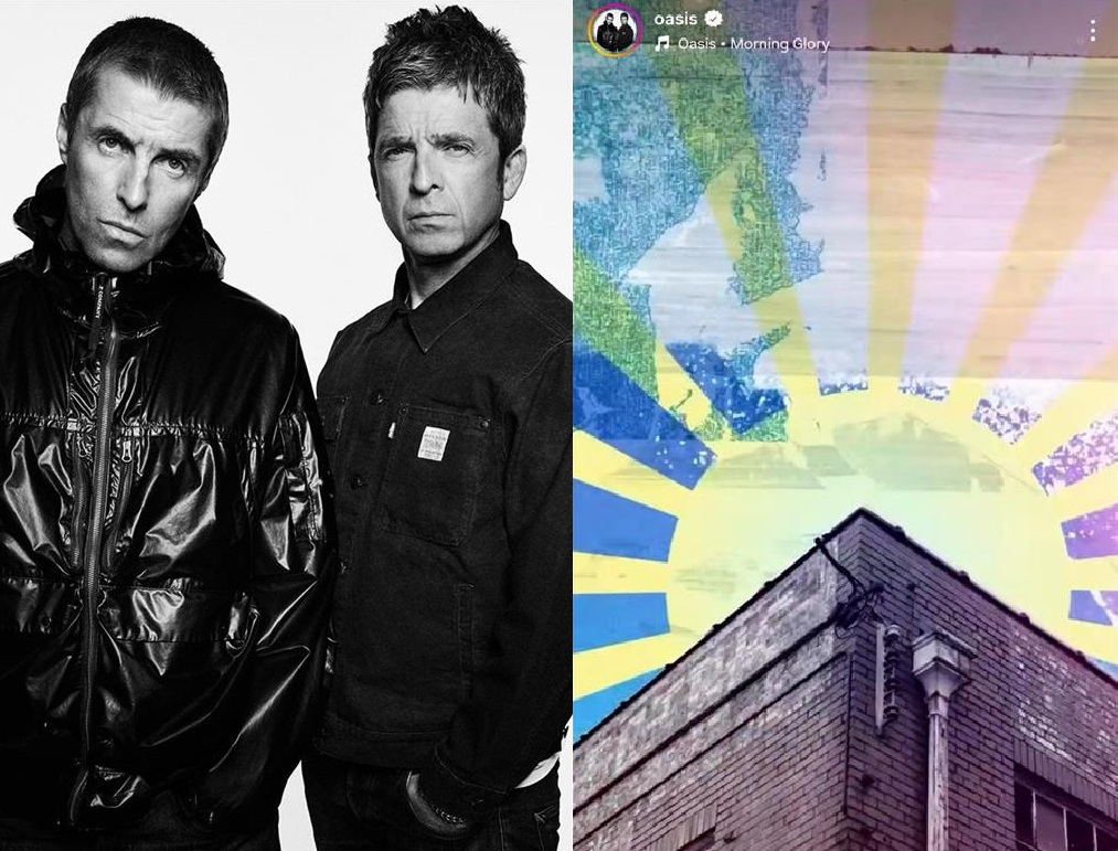 British rock band Oasis, left, and a video posted on Aug. 8 resembling the Japanese imperial Rising Sun flag [SCREEN CAPTURE]