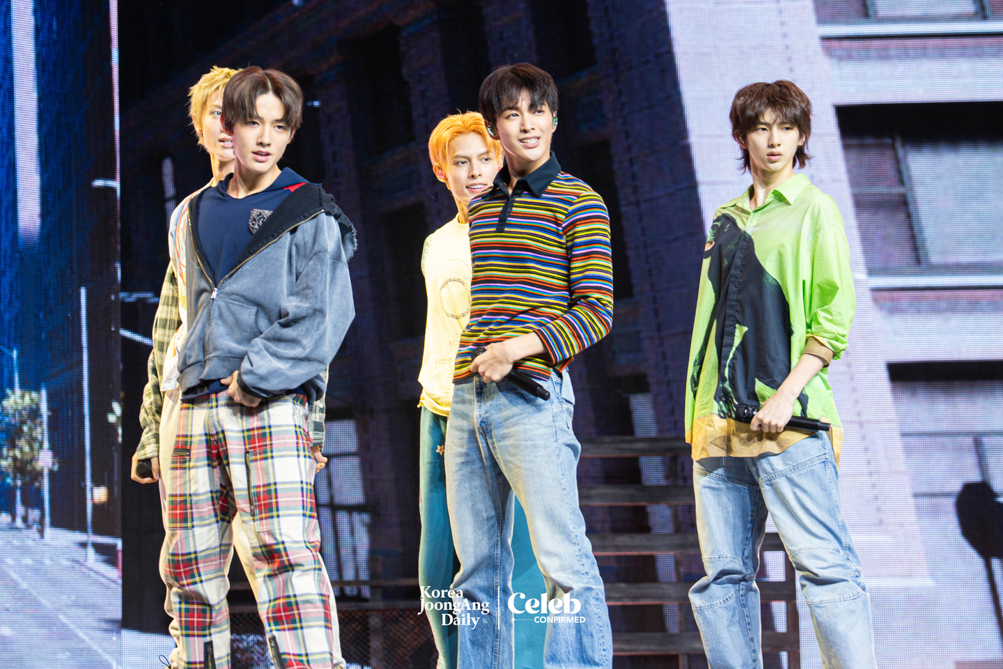 Boy band Cortis performs B-side “GO!” during a showcase for the release of its first EP, ″Color Outside the Lines,″ at the Blue Square in central Seoul on Aug. 18. [DANIELA GONZALEZ PEREZ]