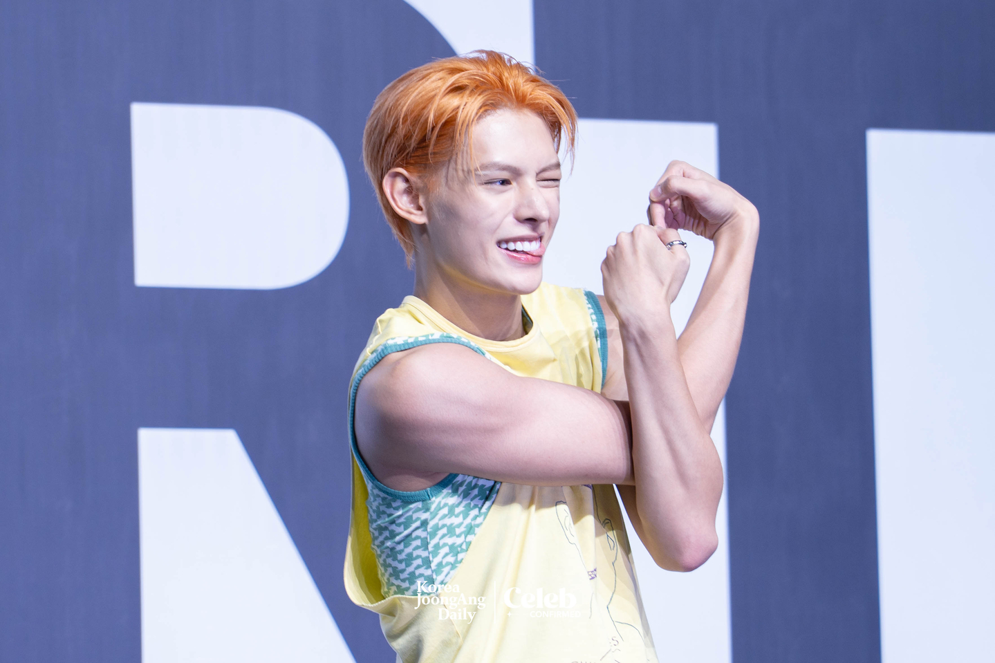 Cortis’s James poses for photos during a showcase for the release of the band’s first EP, ″Color Outside the Lines,″ at the Blue Square in central Seoul on Aug. 18. [DANIELA GONZALEZ PEREZ]