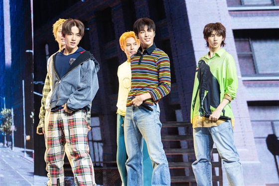 Boy band Cortis performs ″What You Want,″ the lead track for its debut EP, ″Color Outside the Lines,″ at the Blue Square SOL Travel Hall in central Seoul on Aug. 18. [DANIELA GONZALEZ PEREZ]
