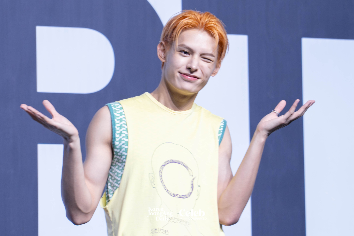 Cortis’s James poses for photos during a showcase for the release of the band’s first EP, ″Color Outside the Lines,″ at the Blue Square in central Seoul on Aug. 18. [DANIELA GONZALEZ PEREZ]