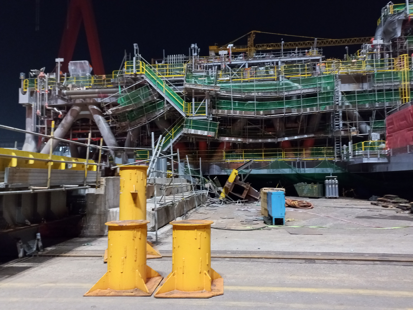 One worker was killed and another injured in an accident at a shipyard offshore plant in Ulsan in February 2024. Pictured is the site of the accident. [ULSAN FIRE HEADQUARTERS]