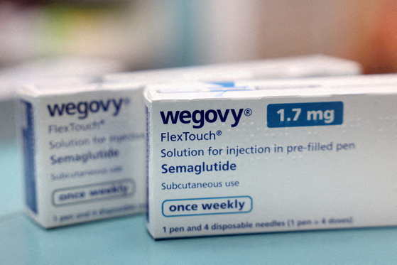 Boxes of Wegovy made by Novo Nordisk are seen at a pharmacy in London on March 8, 2024. [REUTERS/YONHAP]