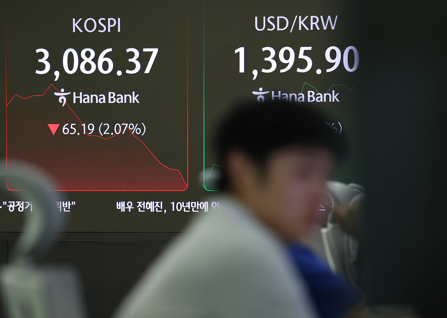A screen in Hana Bank's trading room in central Seoul shows the Kospi opening on Aug. 20. [YONHAP]