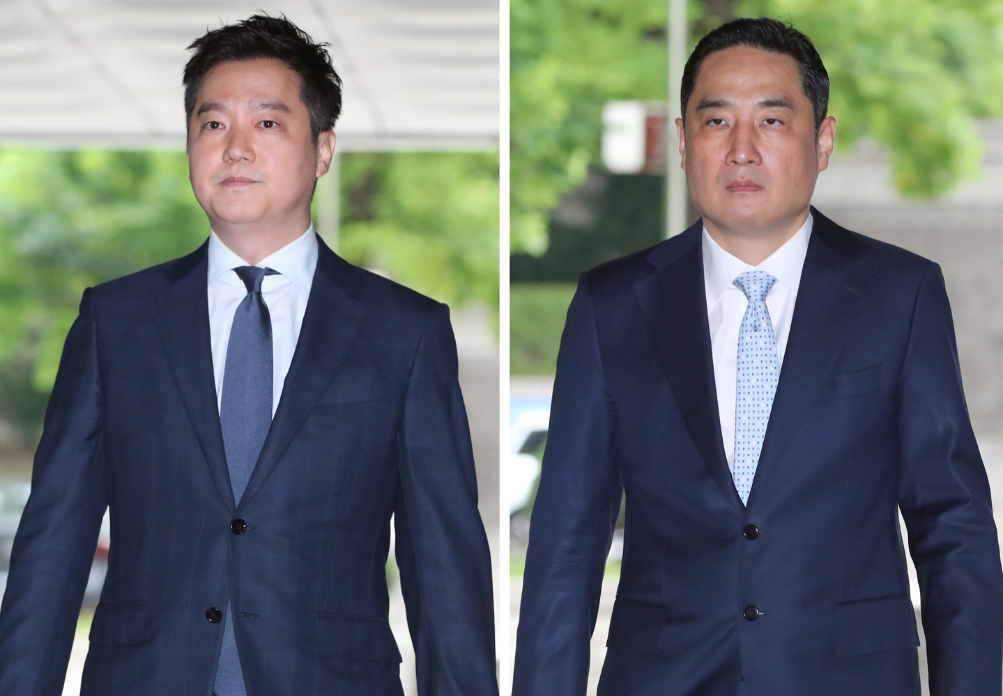 Kim Se-ui, head of Hoverlab, left, and attorney Kang Yong-seok, appear at the Seoul Central District Court inv southern Seoul, for their sentencing hearing on June 20, 2023. [NEWS1]