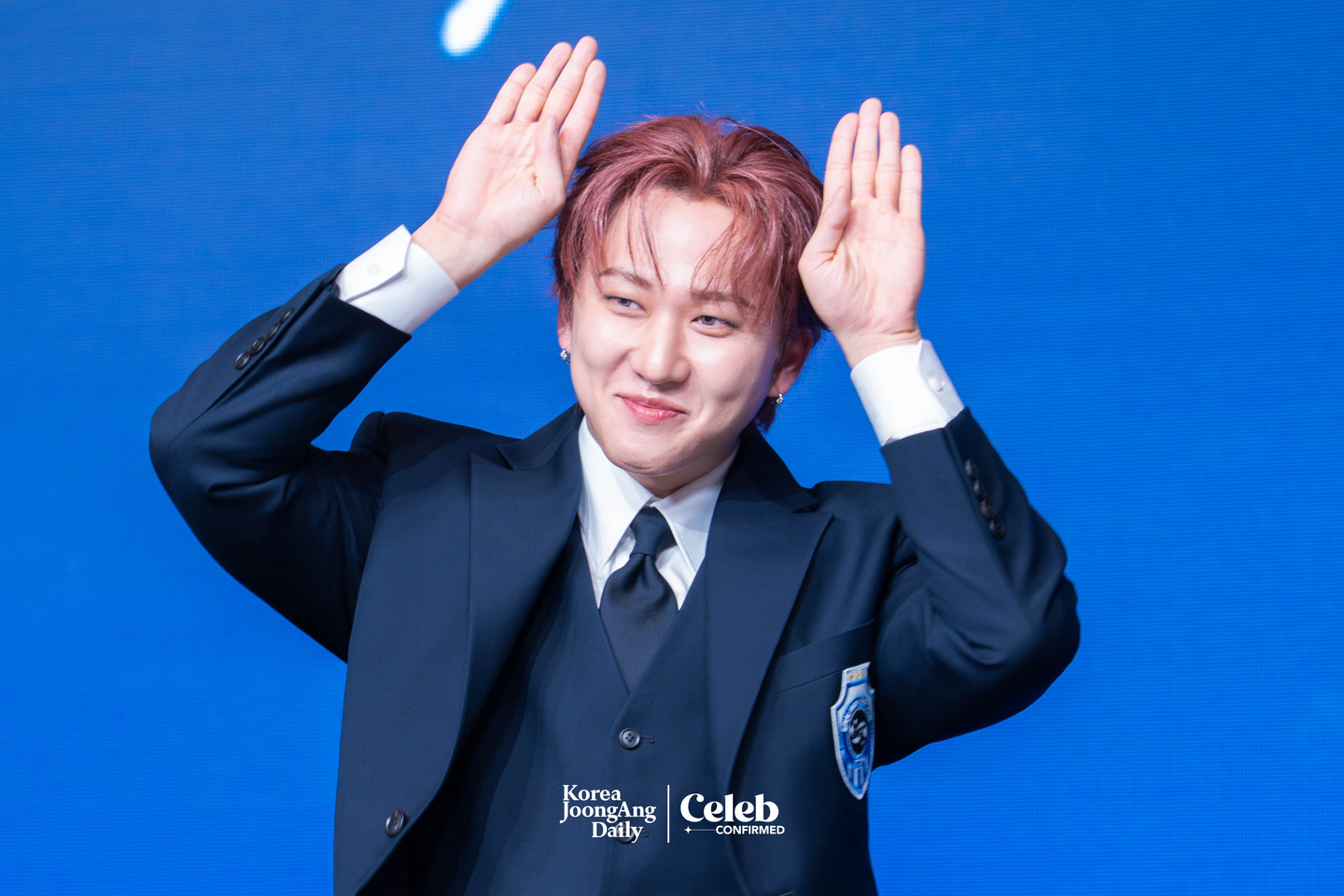 Stray Kids’ Changbin poses for photos during a press conference for the release of the band’s fourth full-length album “Karma” at Conrad Seoul in western Seoul on Aug. 22. [DANIELA GONZALEZ PEREZ]