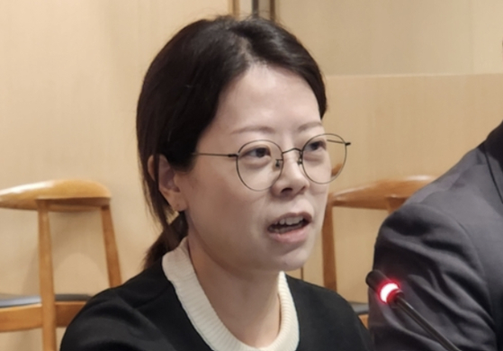 Ellen Kim, director of academic programs at the Washington-based Korea Economic Institute of America, speaks during a press meeting in Washington on Aug. 21. [YONHAP]