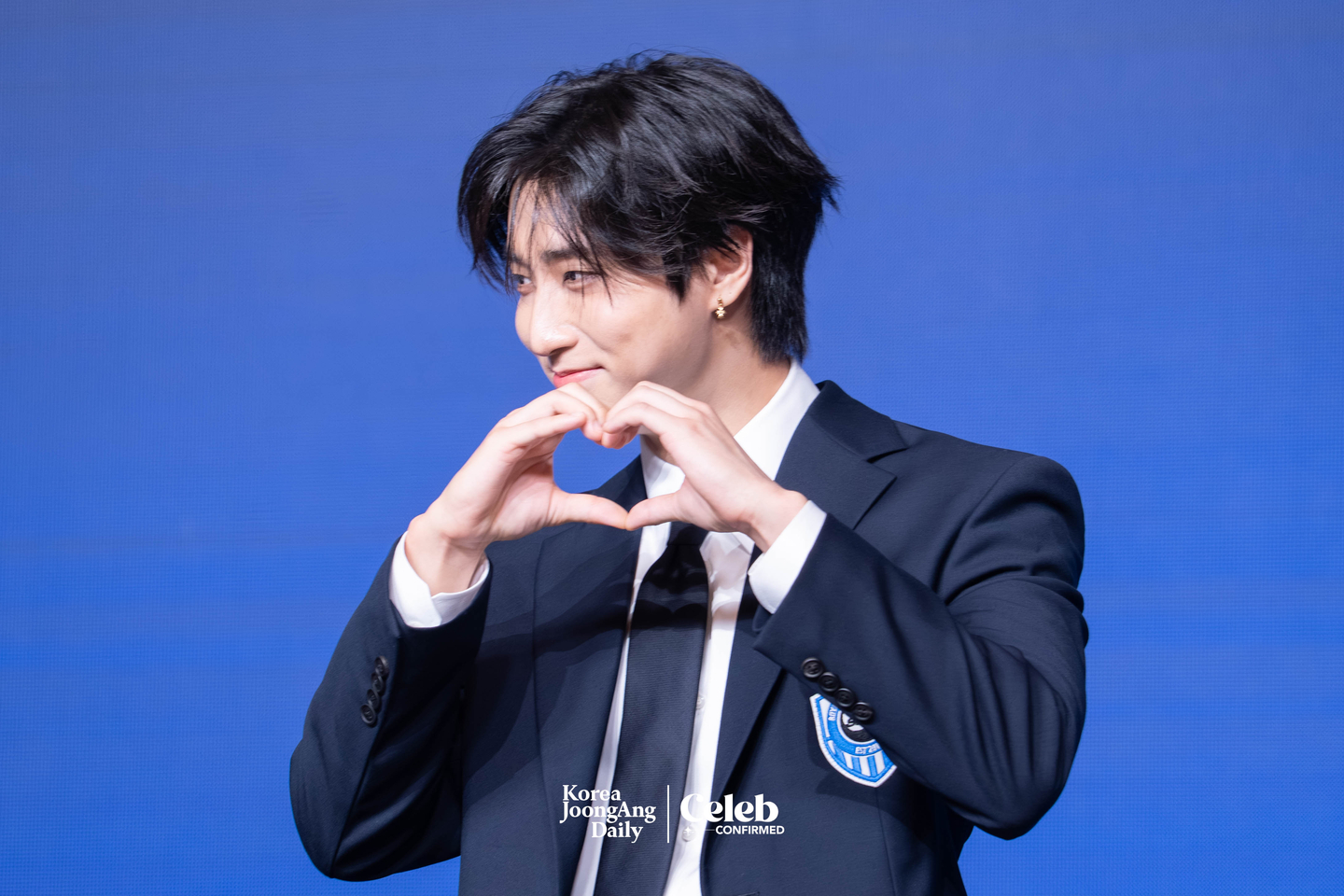 Stray Kids’ Han poses for photos during a press conference for the release of the band’s fourth full-length album “Karma” at Conrad Seoul in western Seoul on Aug. 22. [DANIELA GONZALEZ PEREZ]